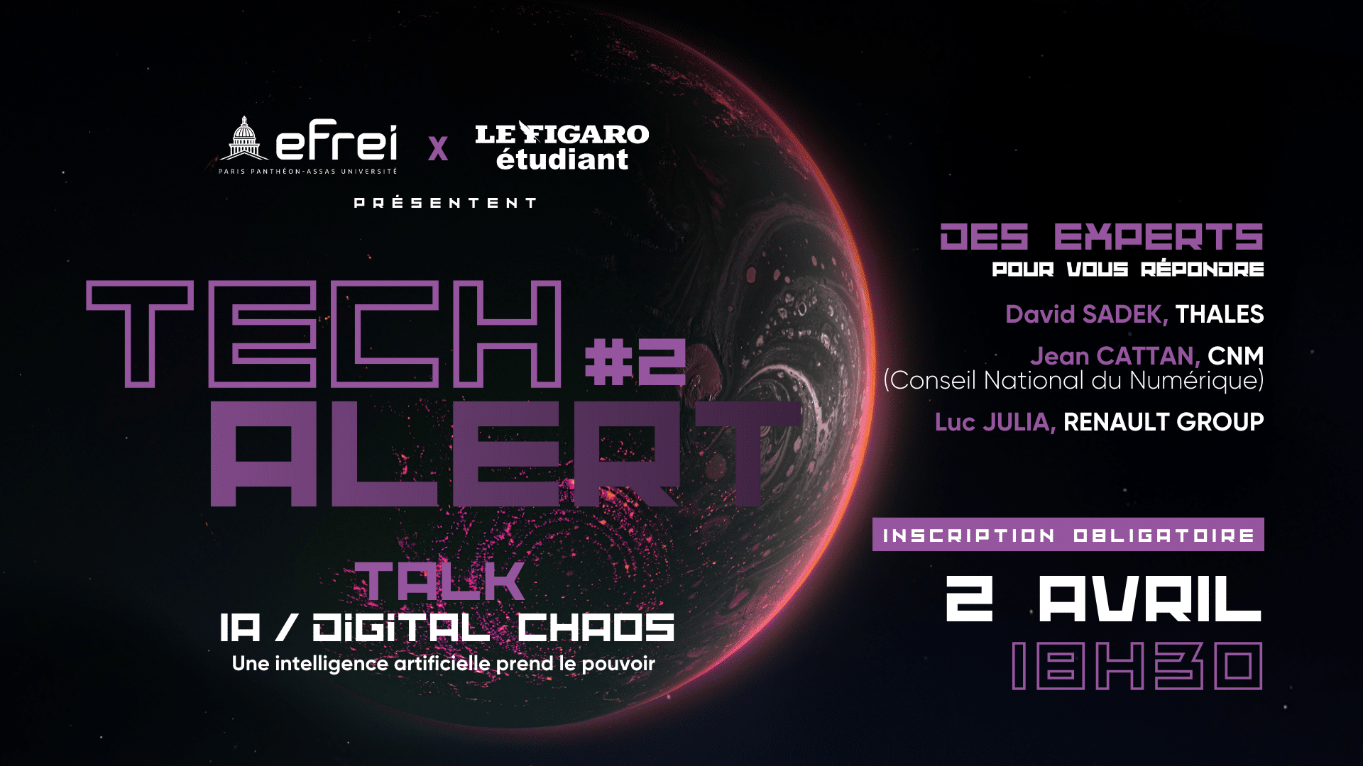 Visuel Tech Alert conférence IA et Digital Chaos avec l'Efrei et le Figaro Étudiant